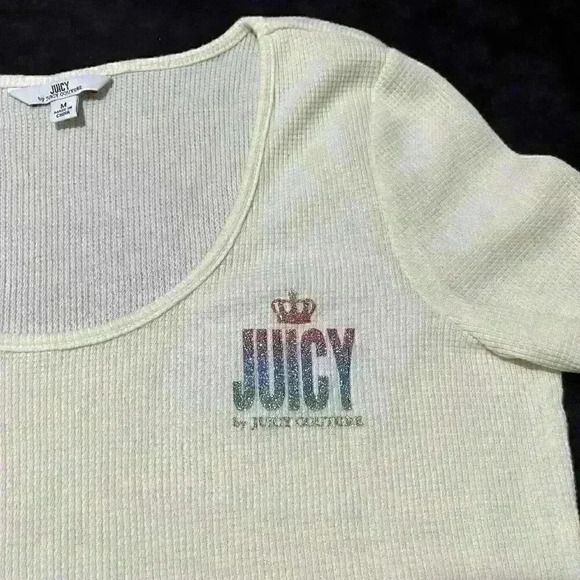Y2K Juicy Couture Womens Logo Waffle Scoop Neck Long Sleeve Top Size Medium - Picture 7 of 9